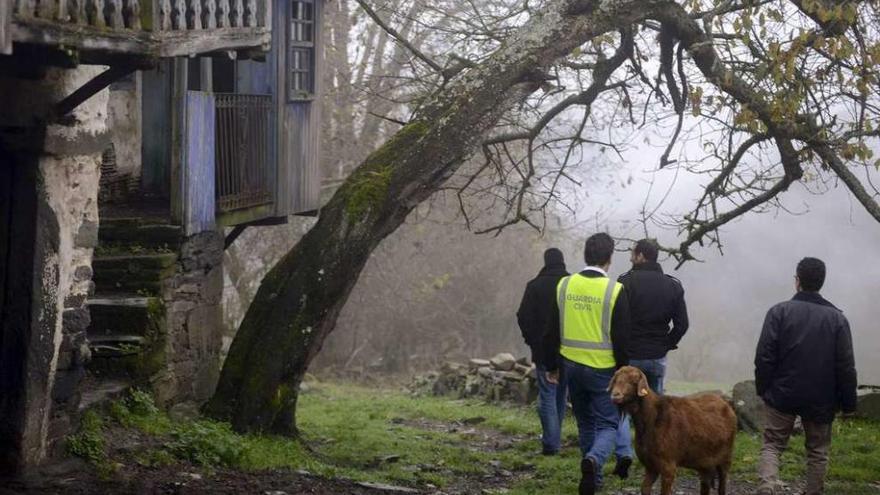 Guardia Civl y fiscal, en la aldea de Santoalla (Petín), donde convivían la víctima y la familia rival. // Brais L.