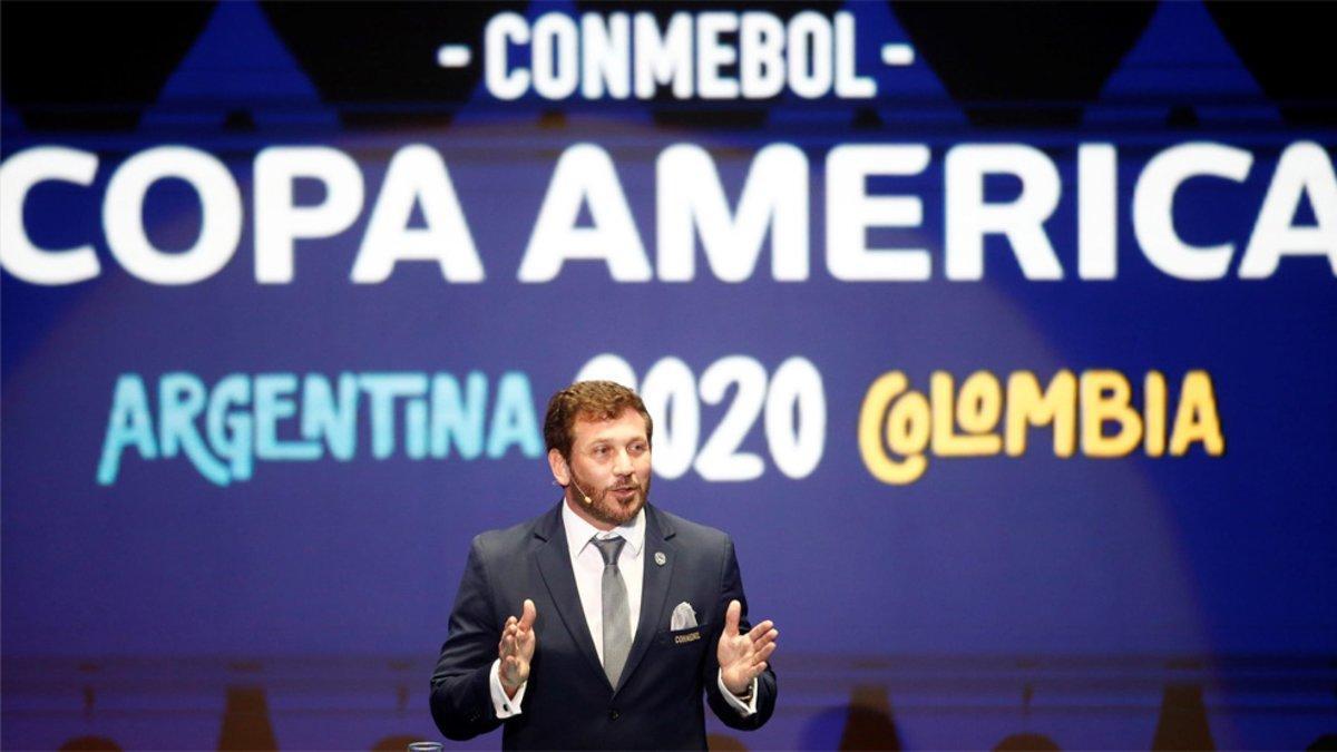 El presidente de la Conmebol Alejandro Domínguez en el sorteo de la Copa América Argentina Colombia 2020 celebrado en Cartagena (Colombia)