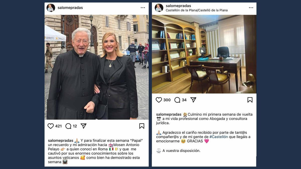 Dos de las publicaciones compartidas por la exconsellera Salomé Pradas.