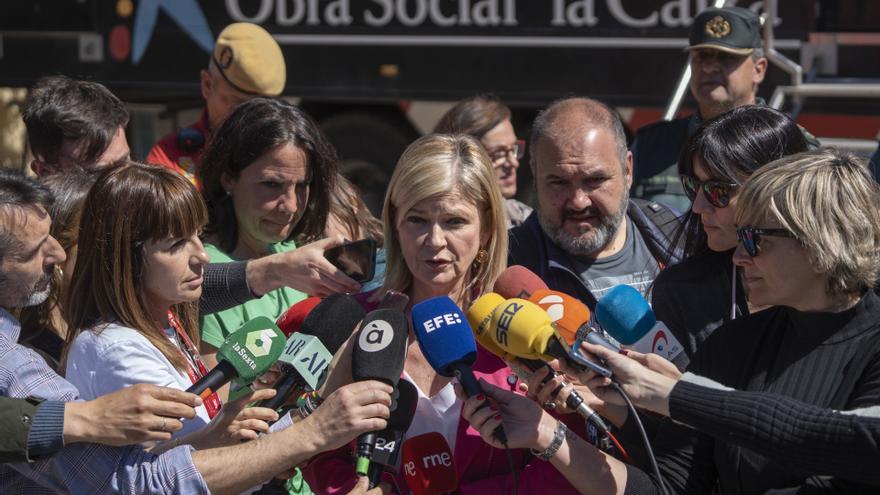 Archivo - La consellera de Justicia de Valencia, Gabriela Bravo, atiende a medios tras el incendio de Villanueva de Viver, en imagen de archivo