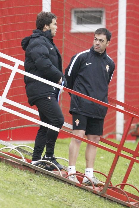 Rubi dirige su primer entrenamiento como técnico del Sporting