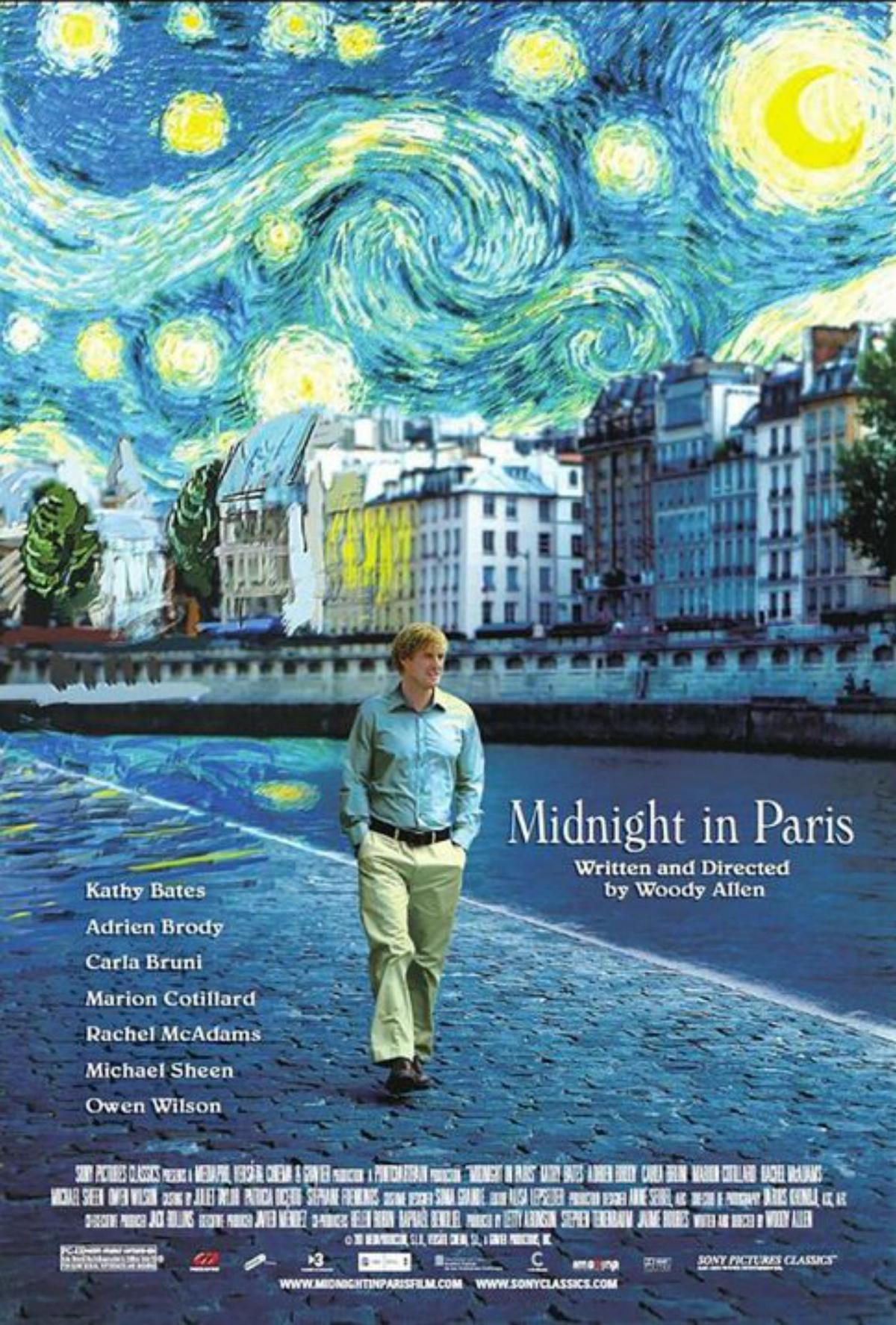 Cartel promocional de la película Medianoche en Paris.