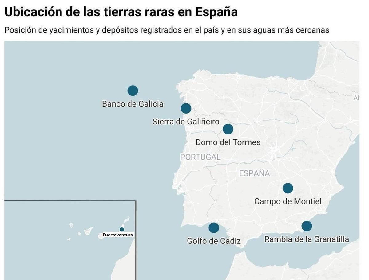 Mapa de yacimientos de tierras raras en España