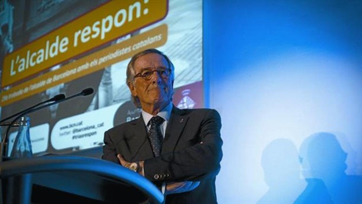 El alcalde de Barcelona, Xavier Trias, ayer, durante la conferencia anual organizada por el Col·legi de Periodistes en el CCCB.