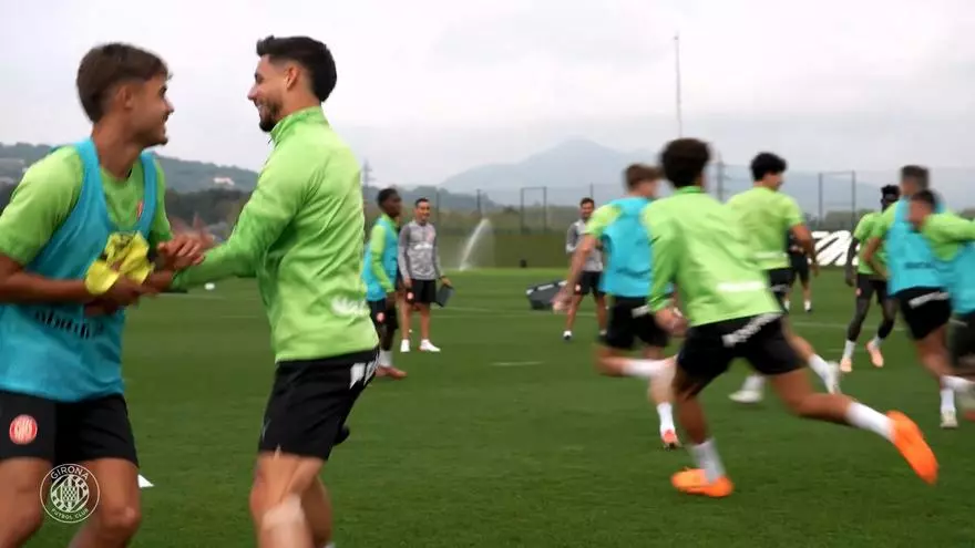 El entrenamiento del Girona previo al duelo ante el Barça