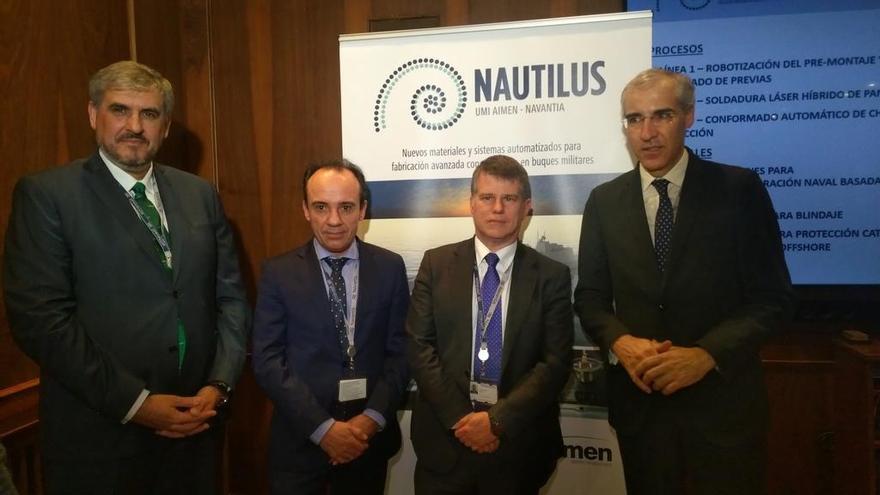 Los impulsores de la Unidad Mixta de Investigación &quot;Nautilus&quot;, ayer, con Conde. // Foto cedida Aimen