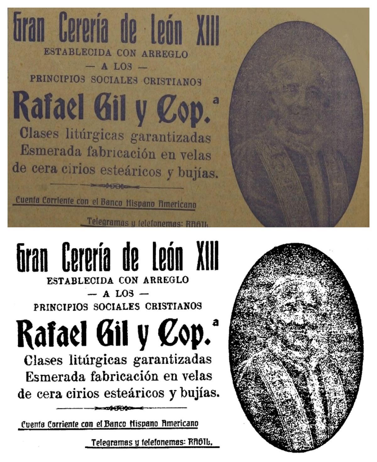 Dos anuncios de la Cerería de León XIII publicados en los años 20 del pasado siglo XX.