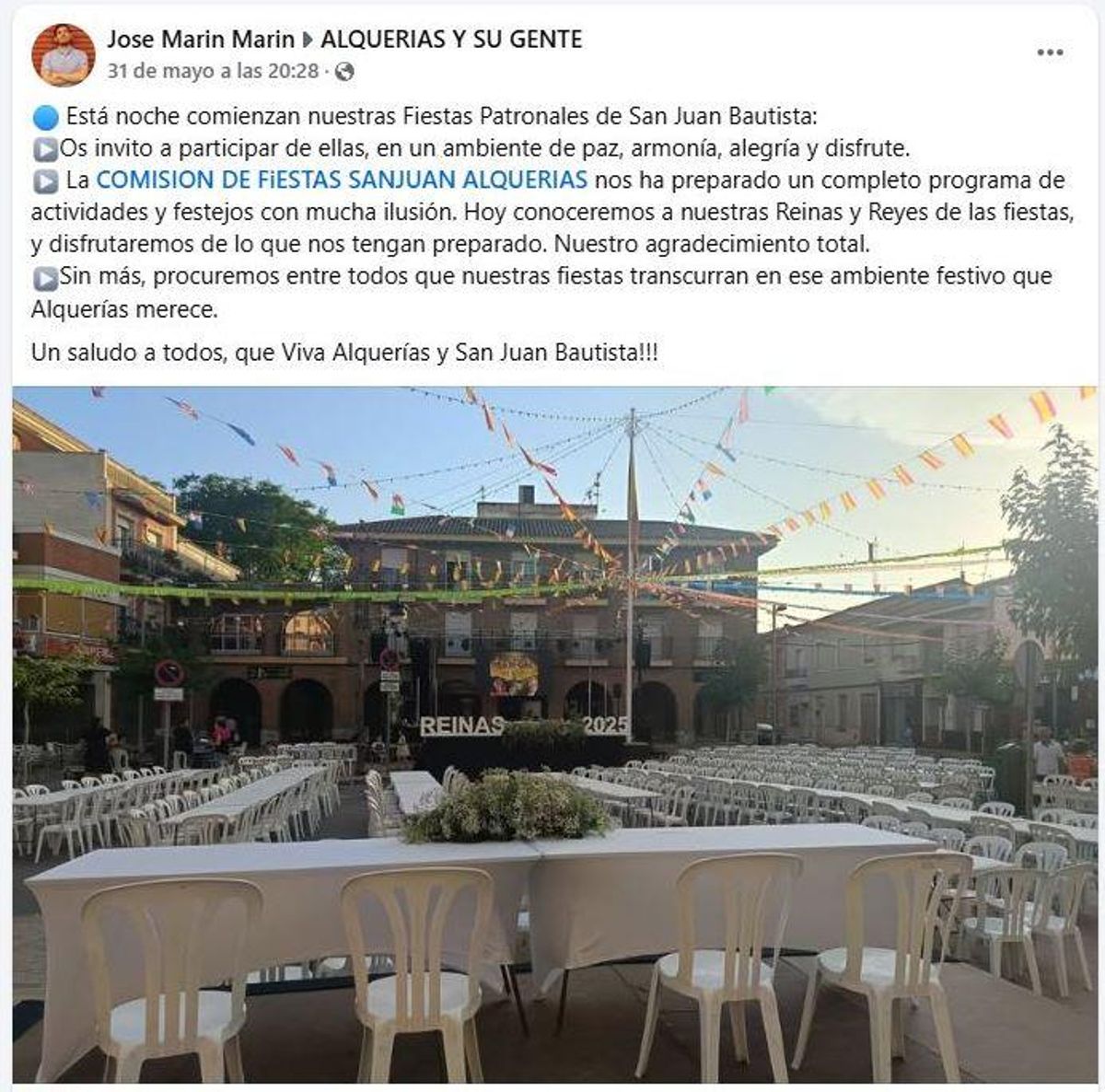 Las fiestas comenzaron el 31 de mayo, según anunció el propio pedáneo.