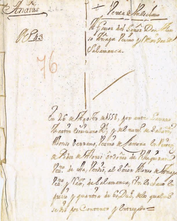 Reproducción del documento original de la venta de un esclavo, fechada en 1558 en Salamanca, y que causó gran sorpresa e indignación a Guglielmo Marconi.