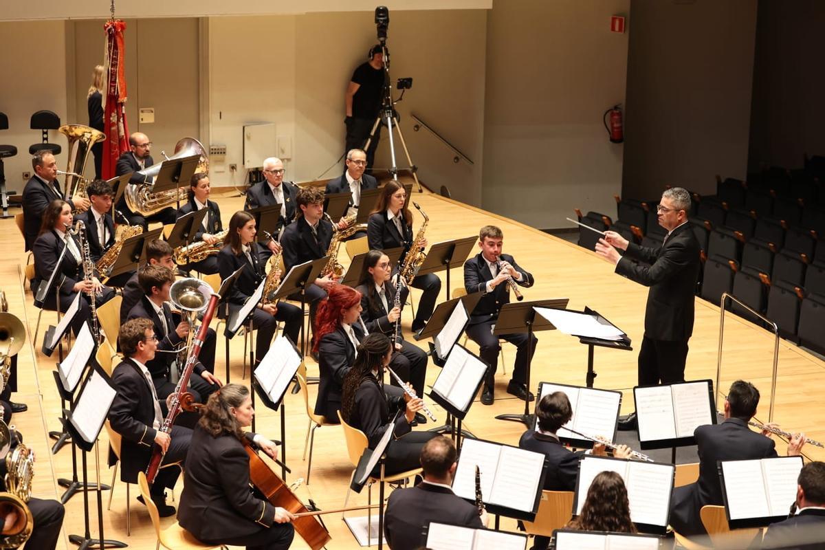 La Unió Musical de Moncada durante el certamen en el Palau de la Música