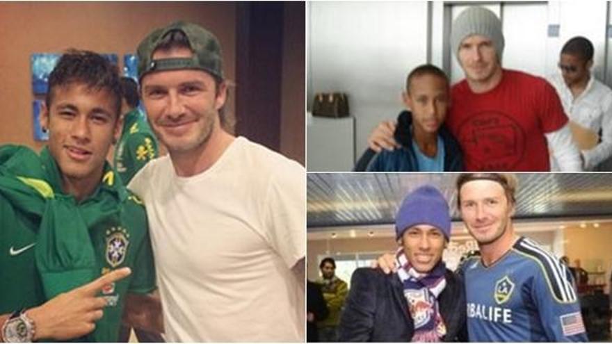 Neymar y Beckham, posan en tres fotos