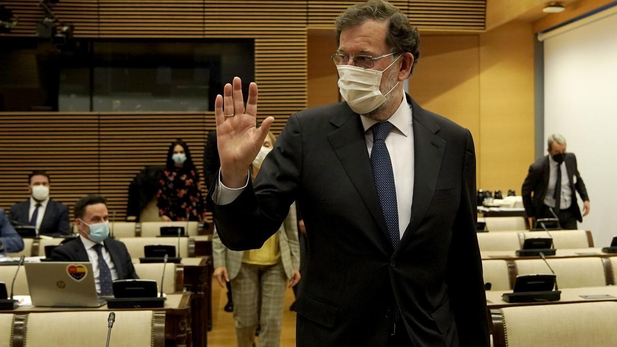 El expresidente del Gobierno Mariano Rajoy, durante su comparecencia este lunes.