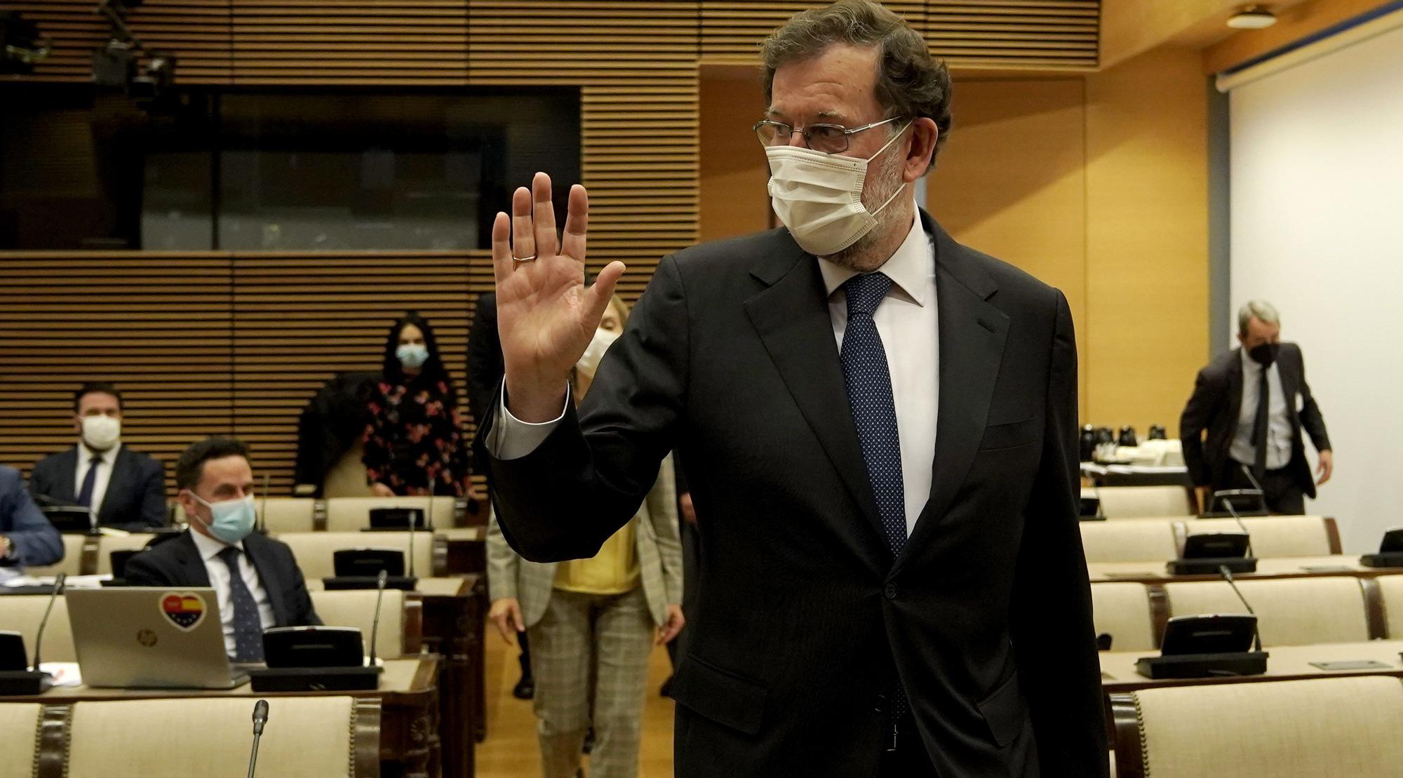 El expresidente del Gobierno, Mariano Rajoy, durante su comparecencia este lunes.