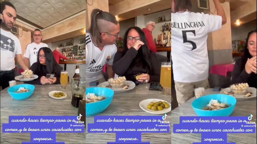 La pedida de mano más surrealista: con la camiseta del Real Madrid y el anillo entre cacahuetes