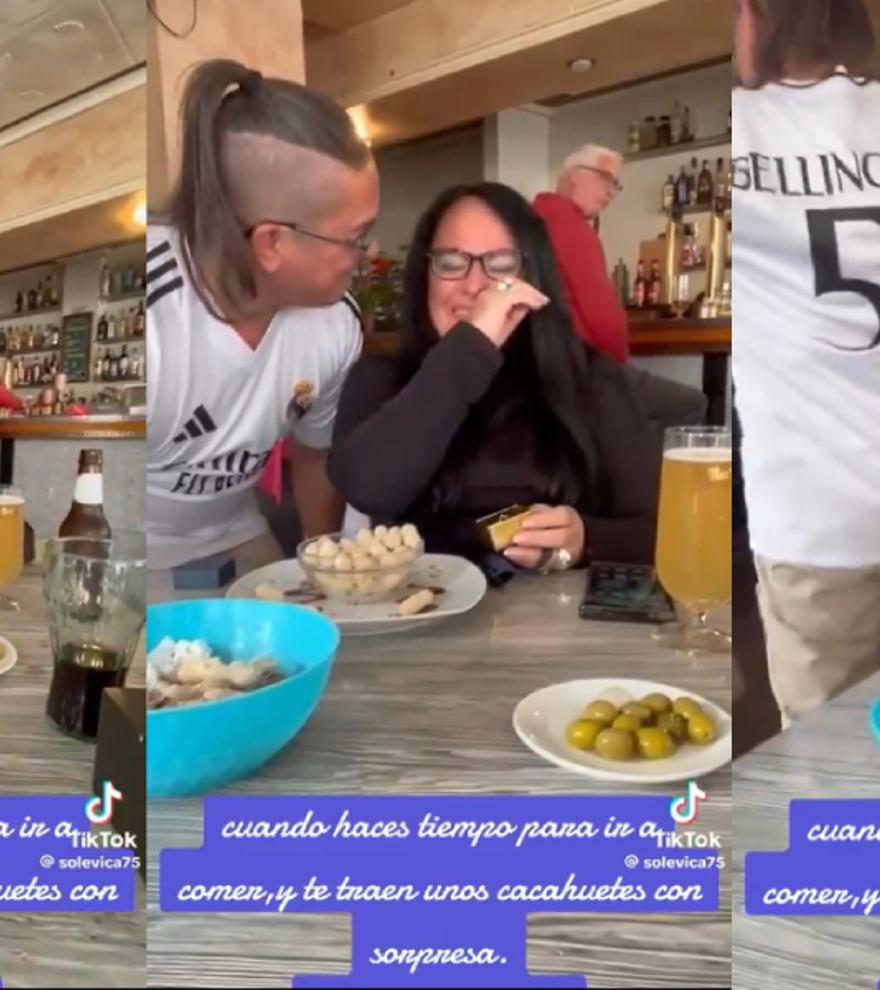 La pedida de mano más surrealista: con la camiseta del Real Madrid y el anillo entre cacahuetes
