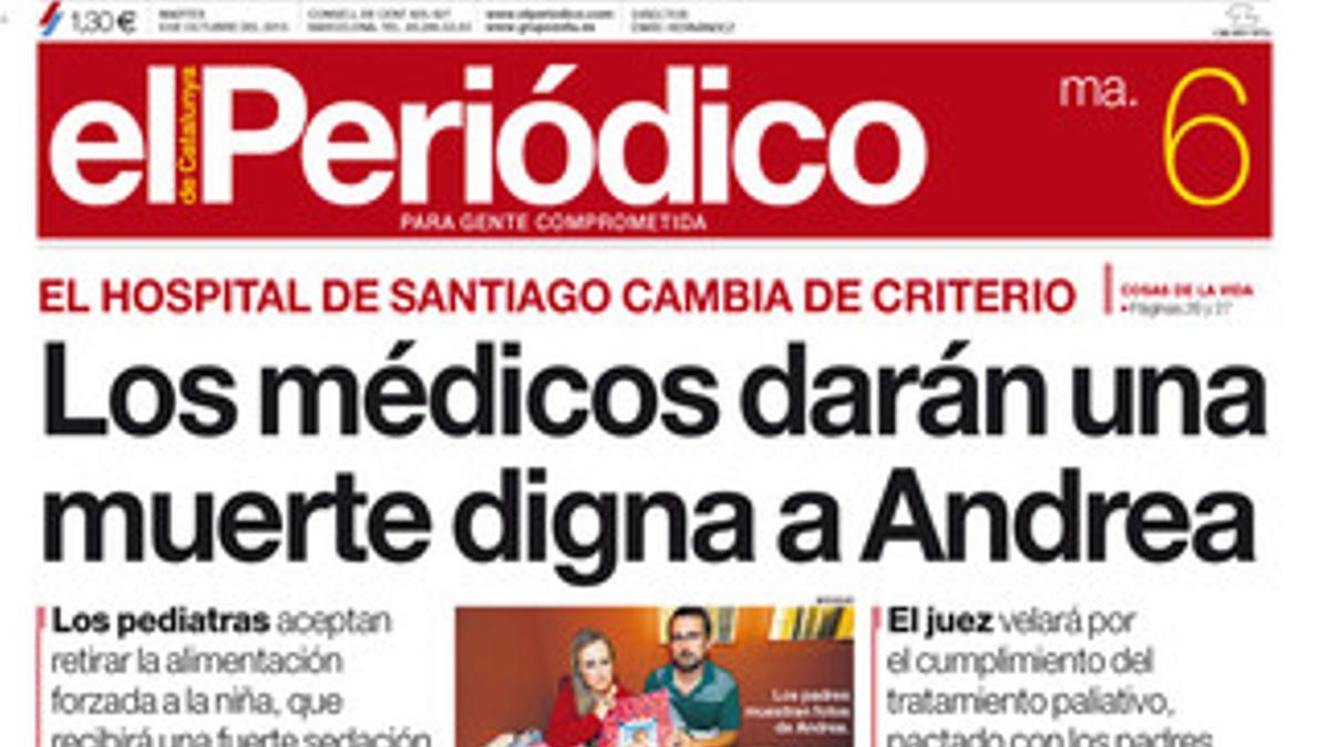 La portada de EL PERIÓDICO (6-10-2015).