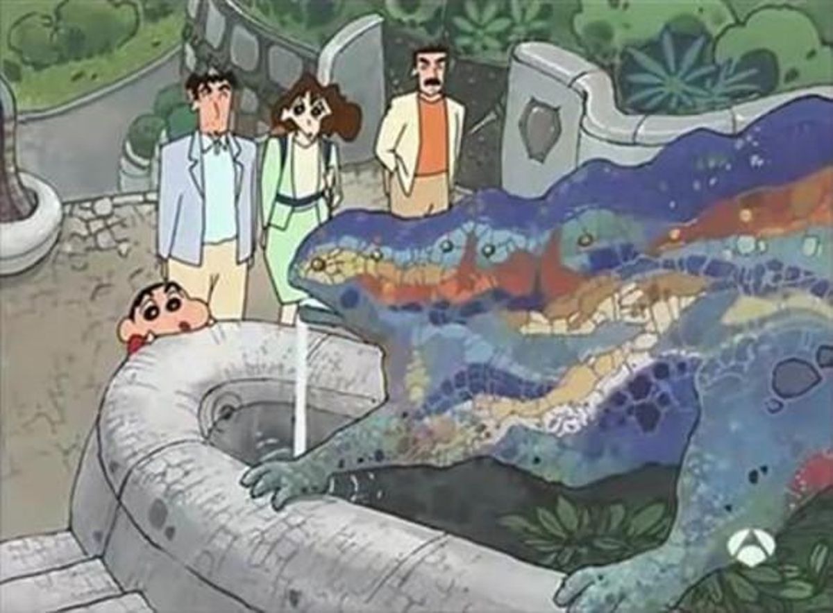 Shin Chan i família, al parc Güell.