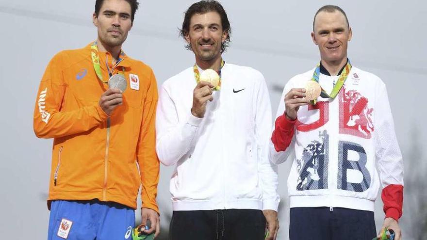 Dumoulin, Cancellara y Froome, en el podio de Río.