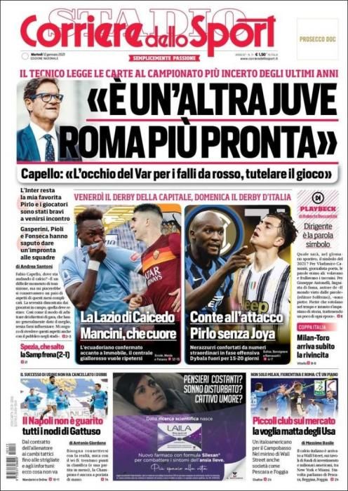 Portada CORRIERE DELLO SPORT martes 12 enero 2021