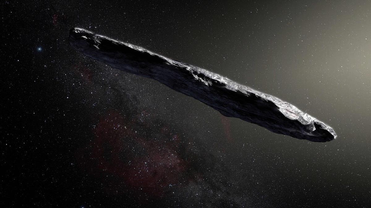 (FILES) This file handout picture taken on November 20  2017 and released by the European Southern Observatory shows an artist s impression of the first interstellar asteroid  Oumuamua   This unique object was discovered on 19 October 2017 by the Pan-STARRS 1 telescope in Hawaii  Subsequent observations from ESO s Very Large Telescope in Chile and other observatories around the world show that it was travelling through space for millions of years before its chance encounter with our star system   Oumuamua seems to be a dark red highly-elongated metallic or rocky object  about 400 metres long  and is unlike anything normally found in the Solar System    AFP PHOTO   European Southern Observatory   M  Kornmesser   RESTRICTED TO EDITORIAL USE - MANDATORY CREDIT  AFP PHOTO   EUROPEAN SOUTHERN OBSERVATORY   M  Kornmesser  - NO MARKETING NO ADVERTISING CAMPAIGNS - DISTRIBUTED AS A SERVICE TO CLIENTS