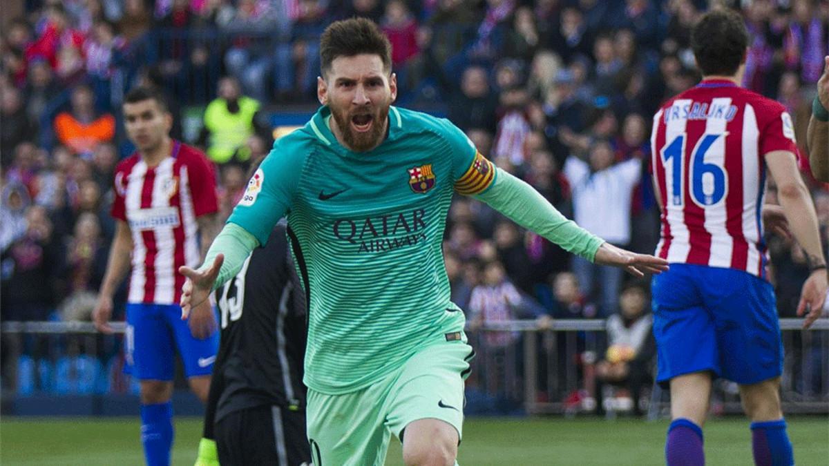 Messi celebra su gol frente al Atlético (1-2)