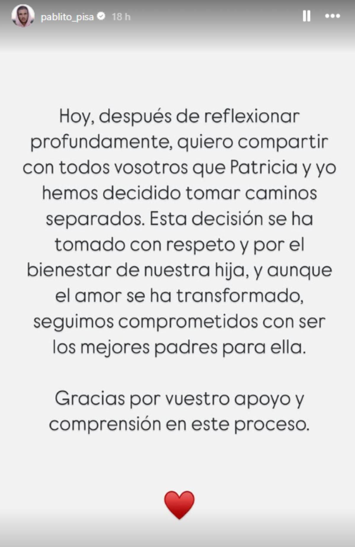 El comunicado con el que anuncia su separación tras más de cuatro años juntos