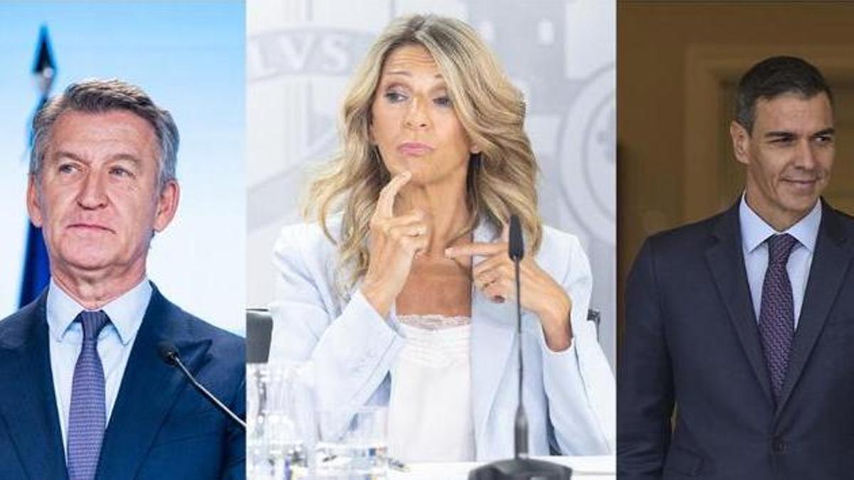 Alberto Núñez Feijóo, Yolanda Díaz y Pedro Sánchez.