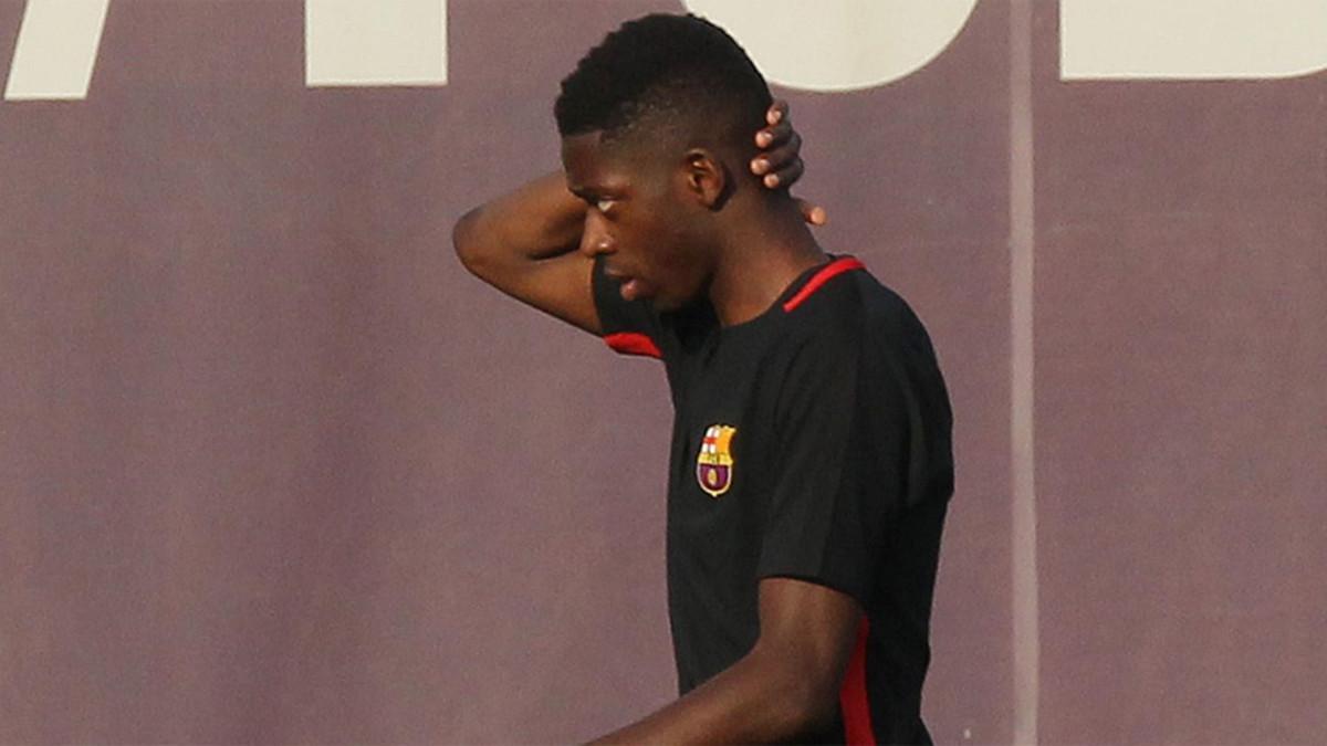 Ousmane Dembélé durante un entrenamiento con el FC Barcelona en la Ciudad Deportiva Joan Gamper