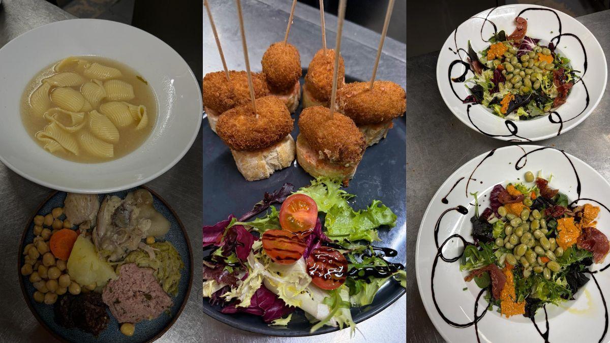 Alguns dels plats de La Soca, amb les croquetes al mig