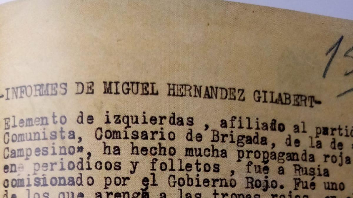 Un informe sobre el &quot;elemento de izquierdas&quot; Miguel Hernández