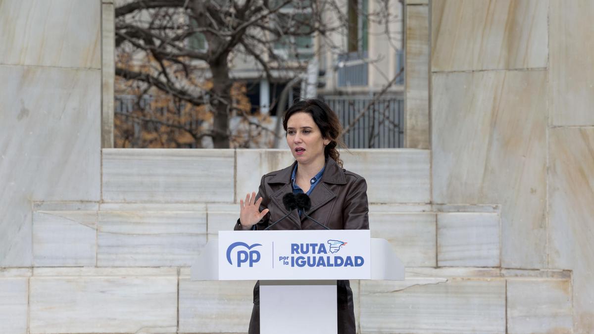 Isabel Díaz Ayuso en el acto del PP en Madrid por la Igualdad de los españoles
