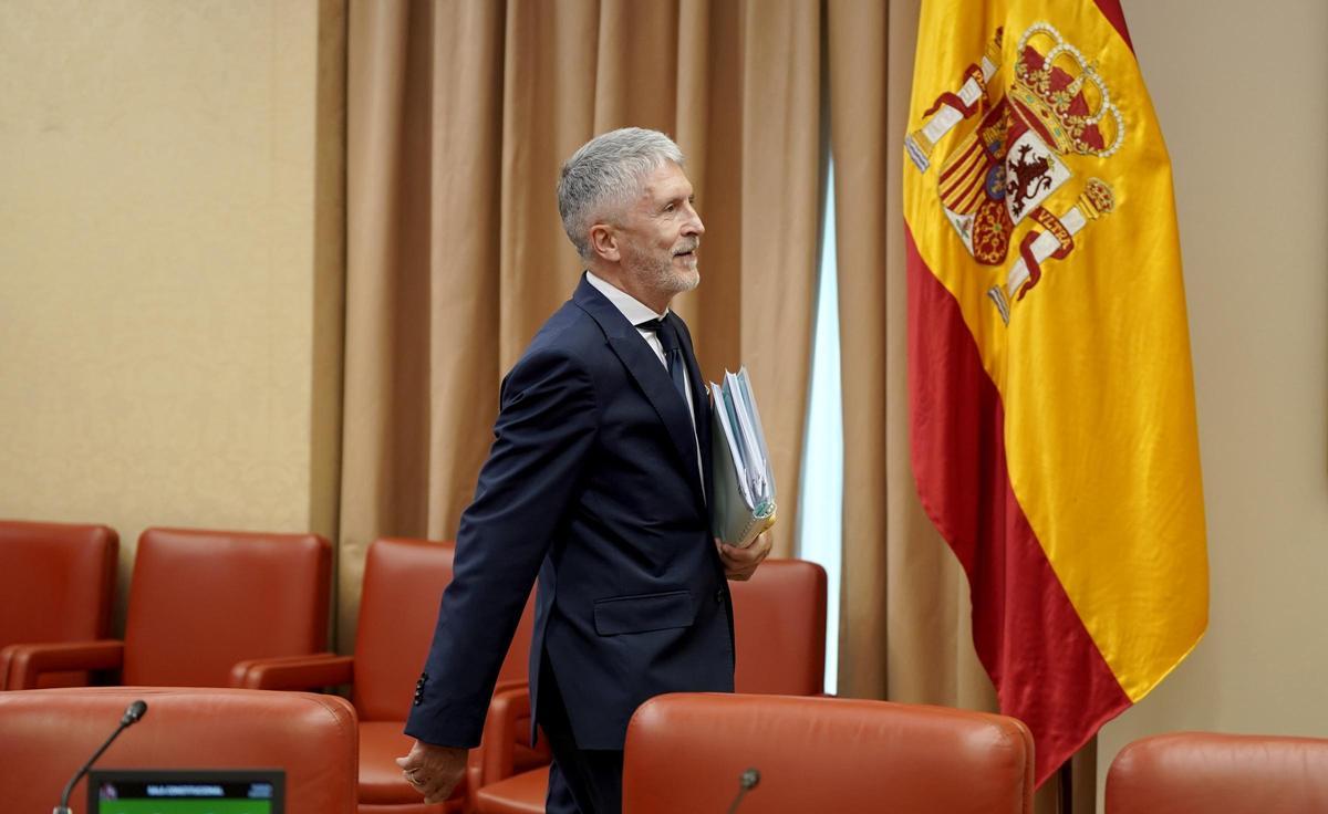 Fernando Grande-Marlaska, ministro de Interior, durante la comparecencia en la Comisión Mixta de Seguridad Nacional en el Congreso de los Diputados.