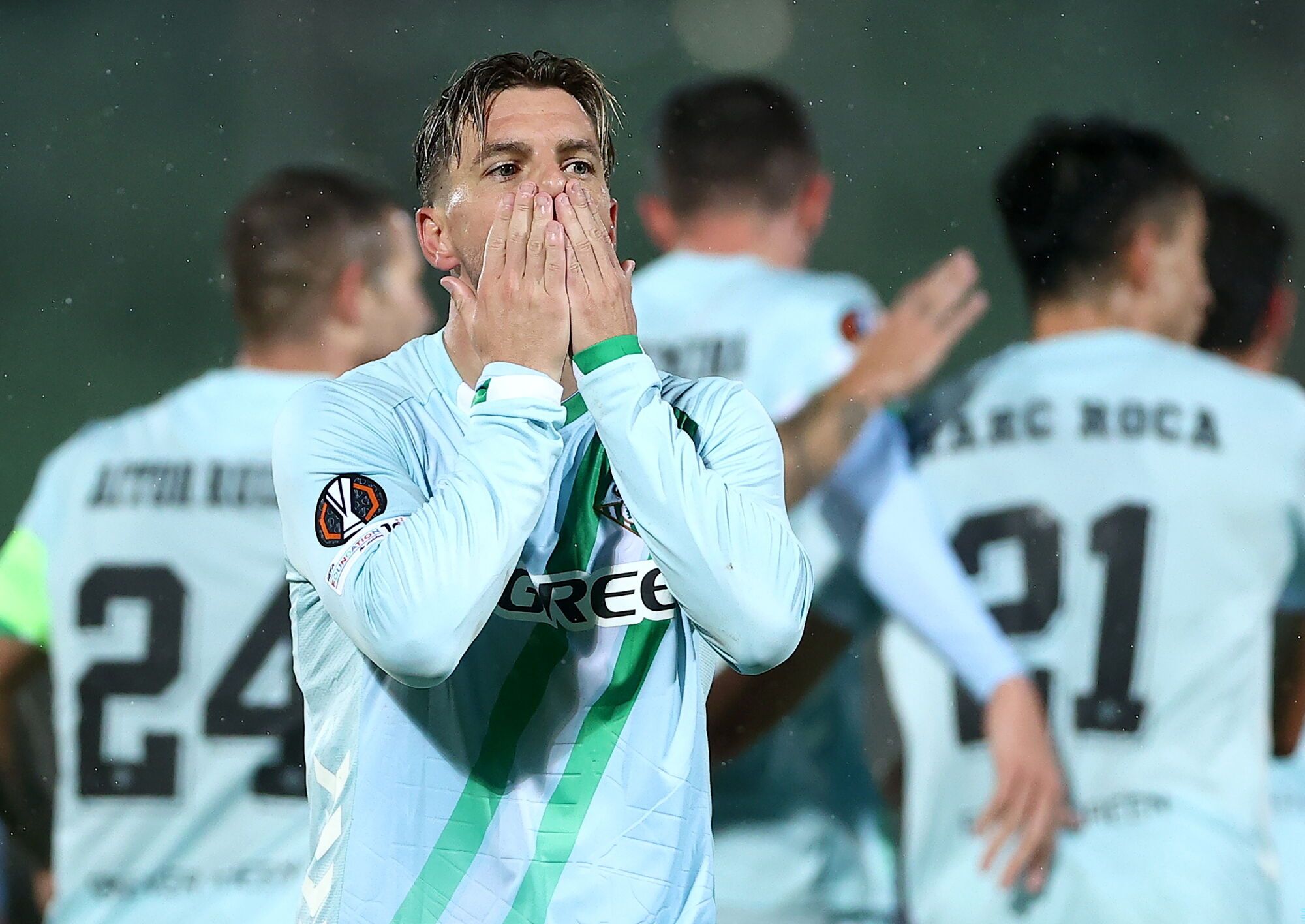 RAZGRAD (Bulgaria), 02/10/2025.- Giovani Lo Celso of Betis celebrates after scoring the opening goal during the UEFA Europa League league phase match between PFC Ludogorets Razgrad and Real Betis Balompie, in Razgrad, Bulgaria, 02 October 2025. EFE/EPA/BORISLAV TROSHEV