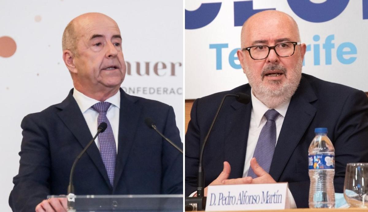 Pedro Ortega, presidente de la Confederación Canaria de Empresarios, y Pedro Alfonso, presidente  de la CEOE -Tenerife