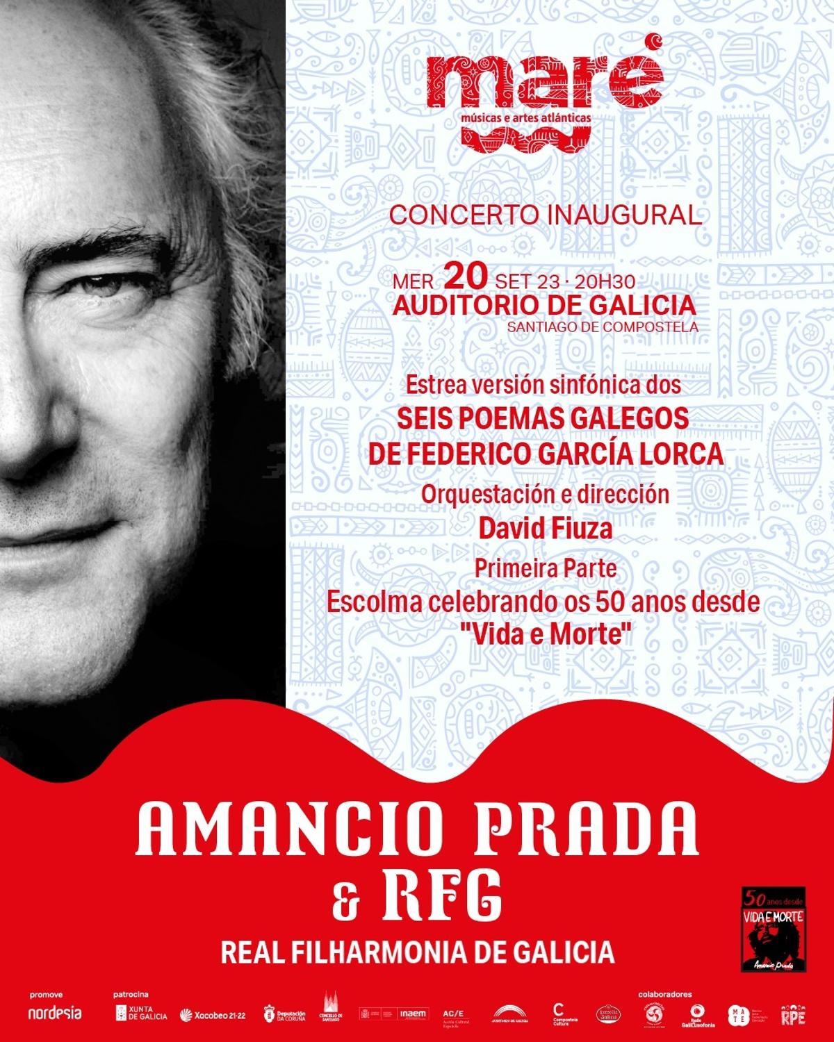 Cartel del concierto inaugural de Amancio Prada. Maré 2023.