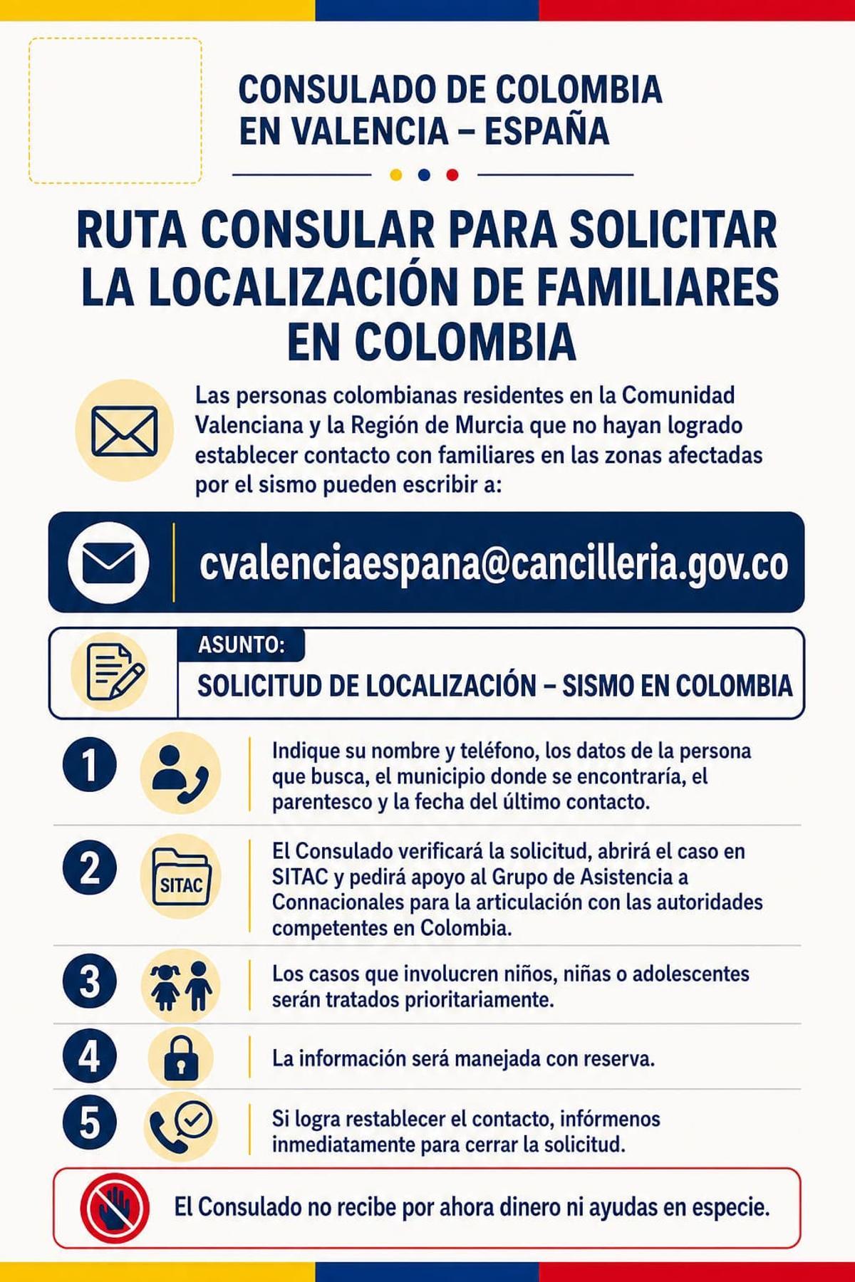 Comunicado del Consulado de Colombia en Valencia.