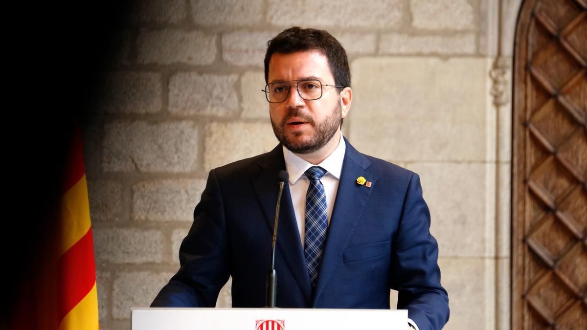 El president del Govern, Pere Aragonès, a la Galeria Gòtica del Palau de la Generalitat