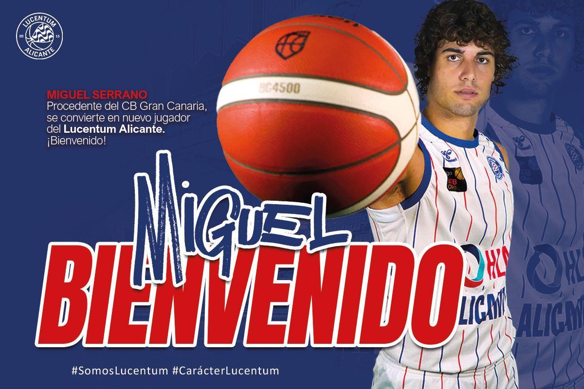 Cartela oficial con el anuncio del fichaje de Miguel Serrano por el HLA Alicante.