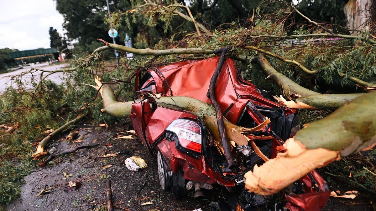 Un coche afectado por el temporal en Buenos Aires (Argentina).
