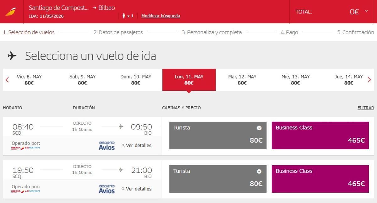 Vuelos de la ruta Santiago-Bilbao de Air Nostrum a la venta para el mes que Lavacolla estará cerrado.