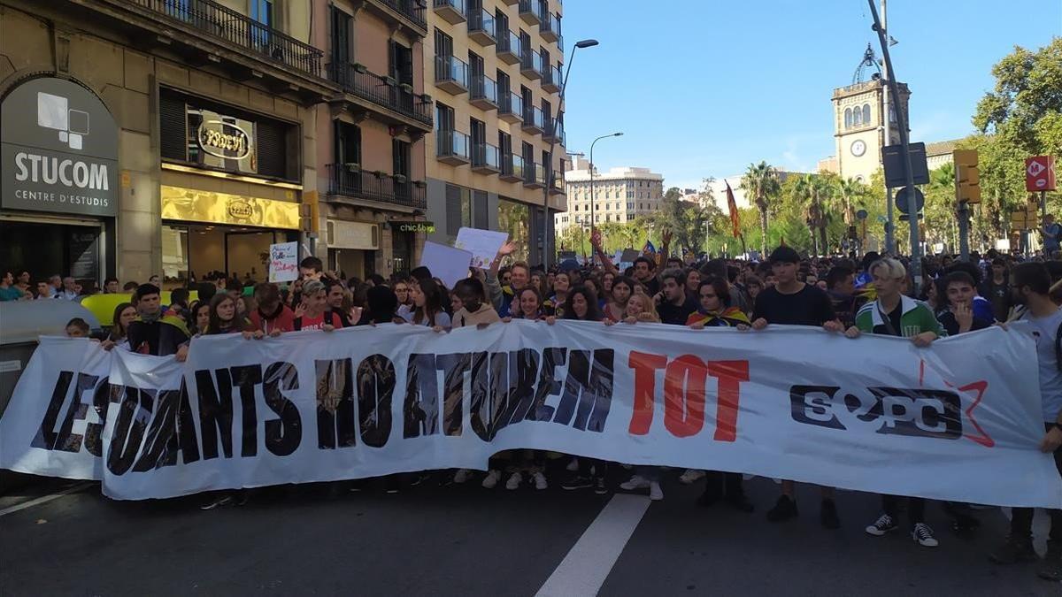 Manifestación de estudiantes en Barcelona, el 17 de octubre del 2019