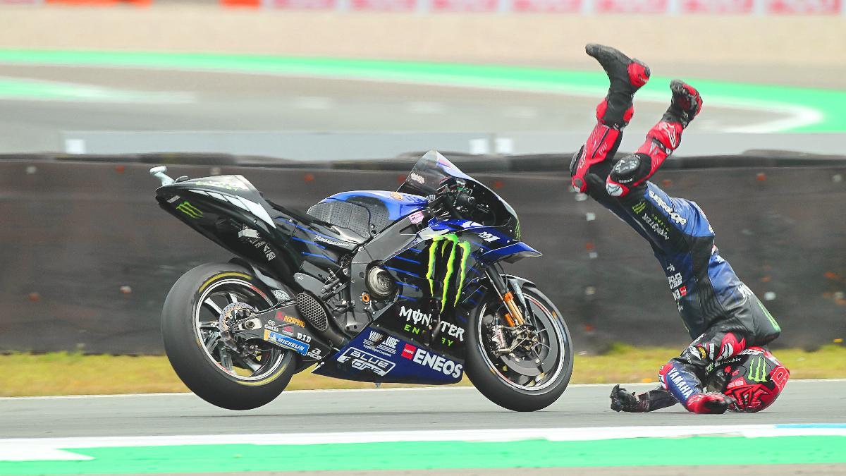 Fabio Quartararo en el momento de su segunda caída en Assen