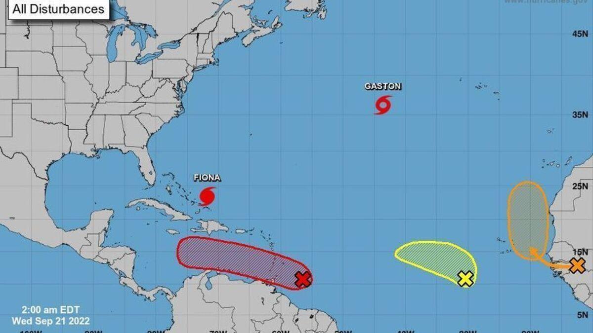 Situación de los ciclones en el Atlántico a fecha de 21 de septiembre de 2022.