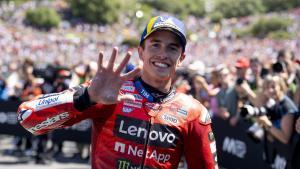 Marc Márquez (Ducati) celebra, en Jerez, su quinta victoria al sprint del 2025.