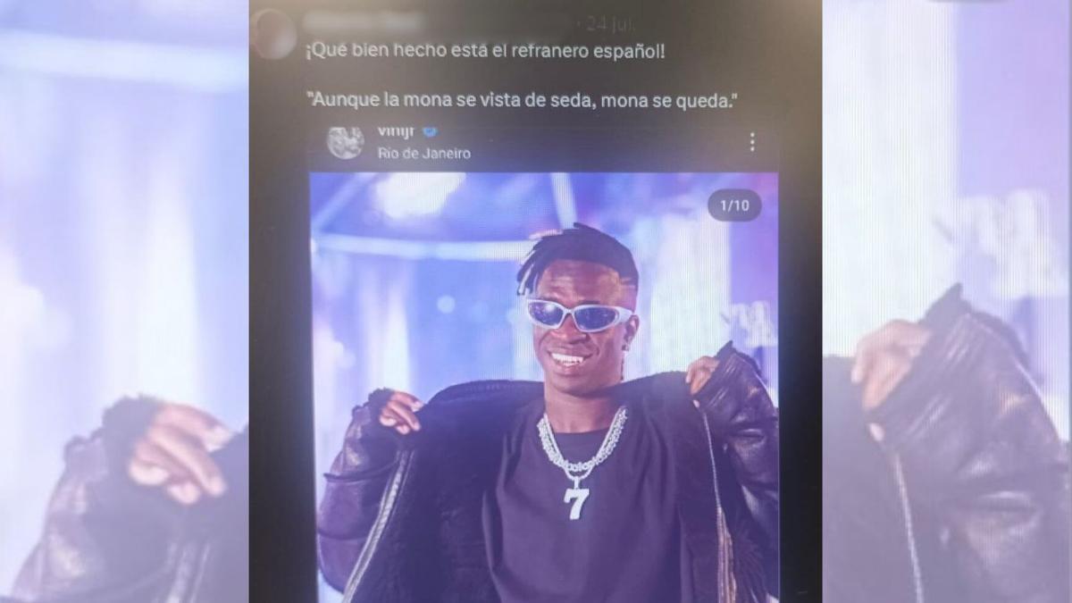 Captura de la publicación racista en redes contra Vinicius.