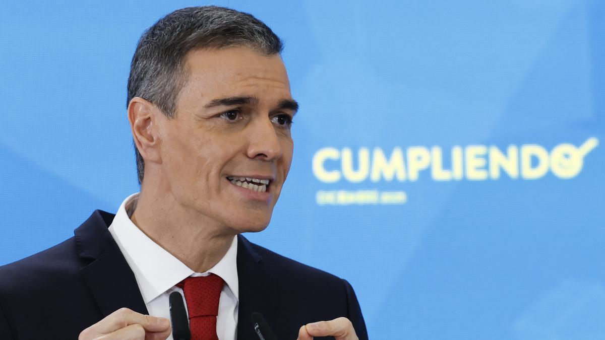 Pedro Sánchez, este lunes, durante su comparecencia para hacer un balance del curso político.