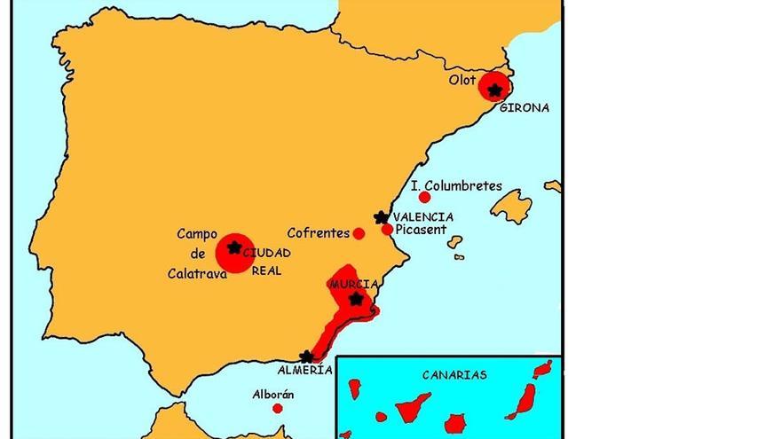 Mapa de los volcanes de España