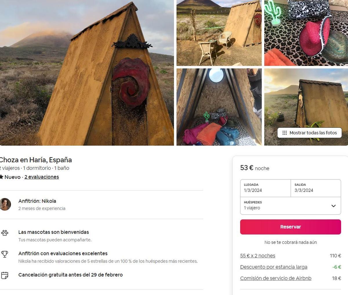 Precio ecocabaña en Lanzarote en Airbnb.