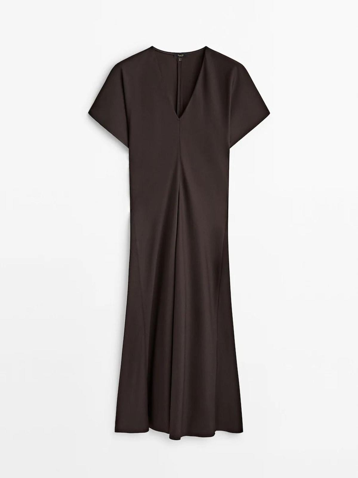 Vestido midi fluido con escote de pico