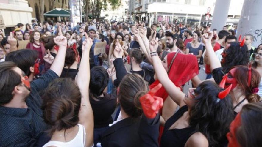 Protestas de estudiantes en Murcia contra los recortes